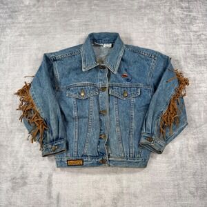 Disney Pocahontas Jacket Youth Medium Blue Denim Fringe Embroidered 90s Western